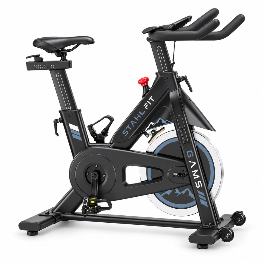 Bicicleta de spinning comercial STAHL FIT GAMS vista completa